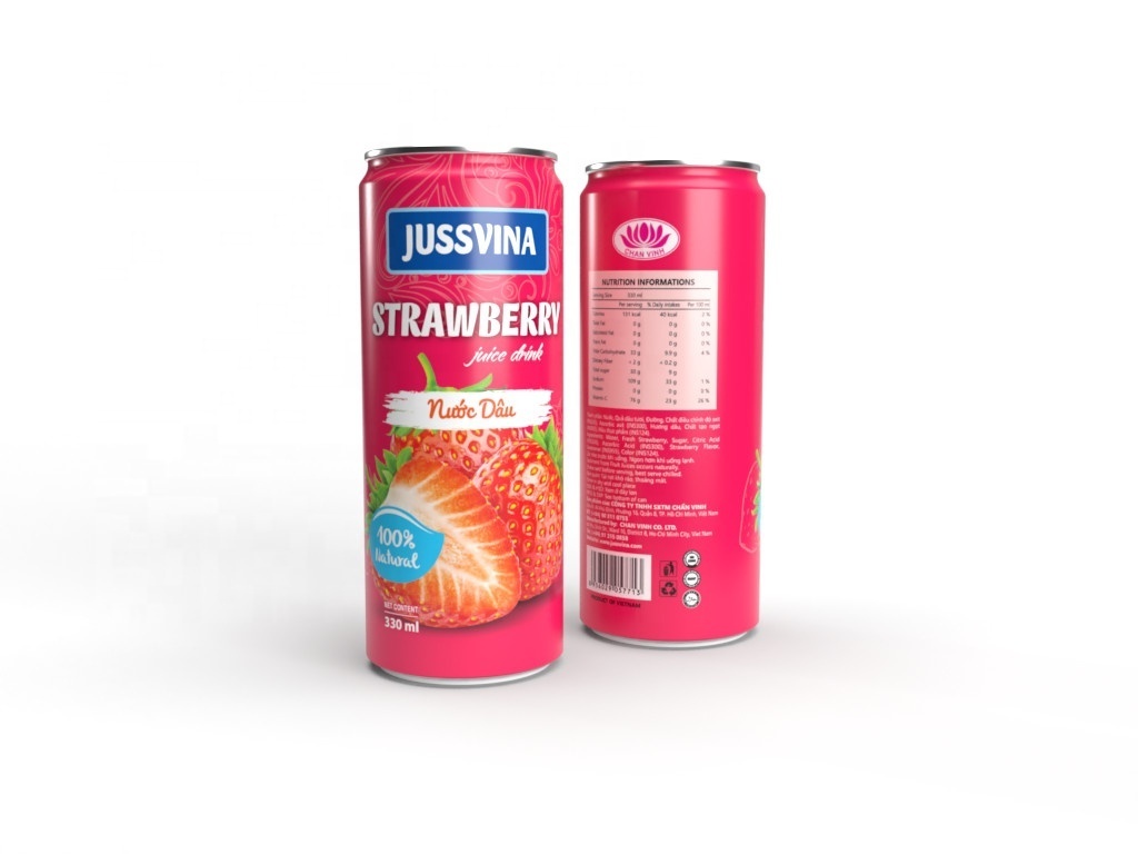 330ml JUSSVINA Can 100% Strawberry Juice Factory OEM Brand High Quality No added sugars Never from Concentrate