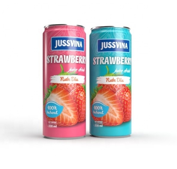 330ml JUSSVINA Can 100% Strawberry Juice Factory OEM Brand High Quality No added sugars Never from Concentrate