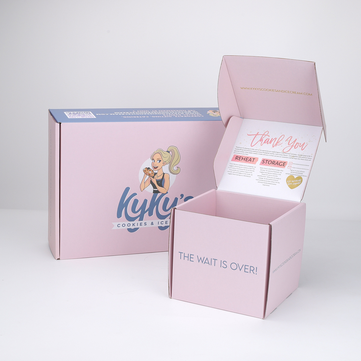 Custom printed logo pink corrugated shipping mailer box pizza cupcake cake box and packaging