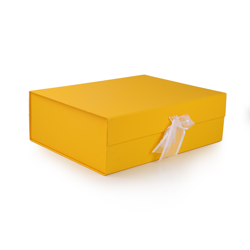 Custom Logo Large Cardboard Magnetic Lid Packaging Paper Packing Folding Rigid Ribbon yellow Gift Box