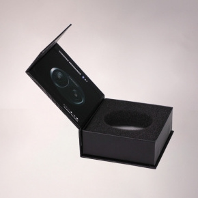 Powerful black compact earphone magnetic paper packaging box insert foam tray