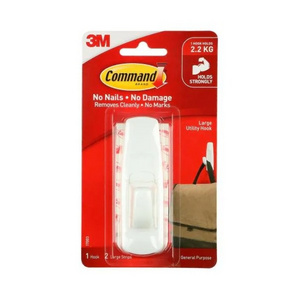 COMMAND Hooks & Rails Removable Adhesive Utility wall stick Hook, 5-lb Capacity, Plastic, White Wall Hook