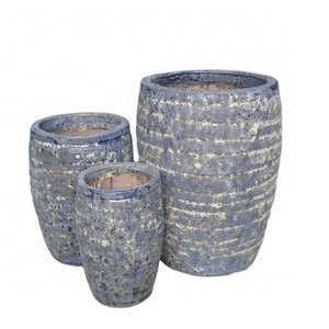 (Sapphire Pottery) Large Vietnamese pottery garden pots for plants by dragon kiln with many fishinings like Atlantis, Glazed pot