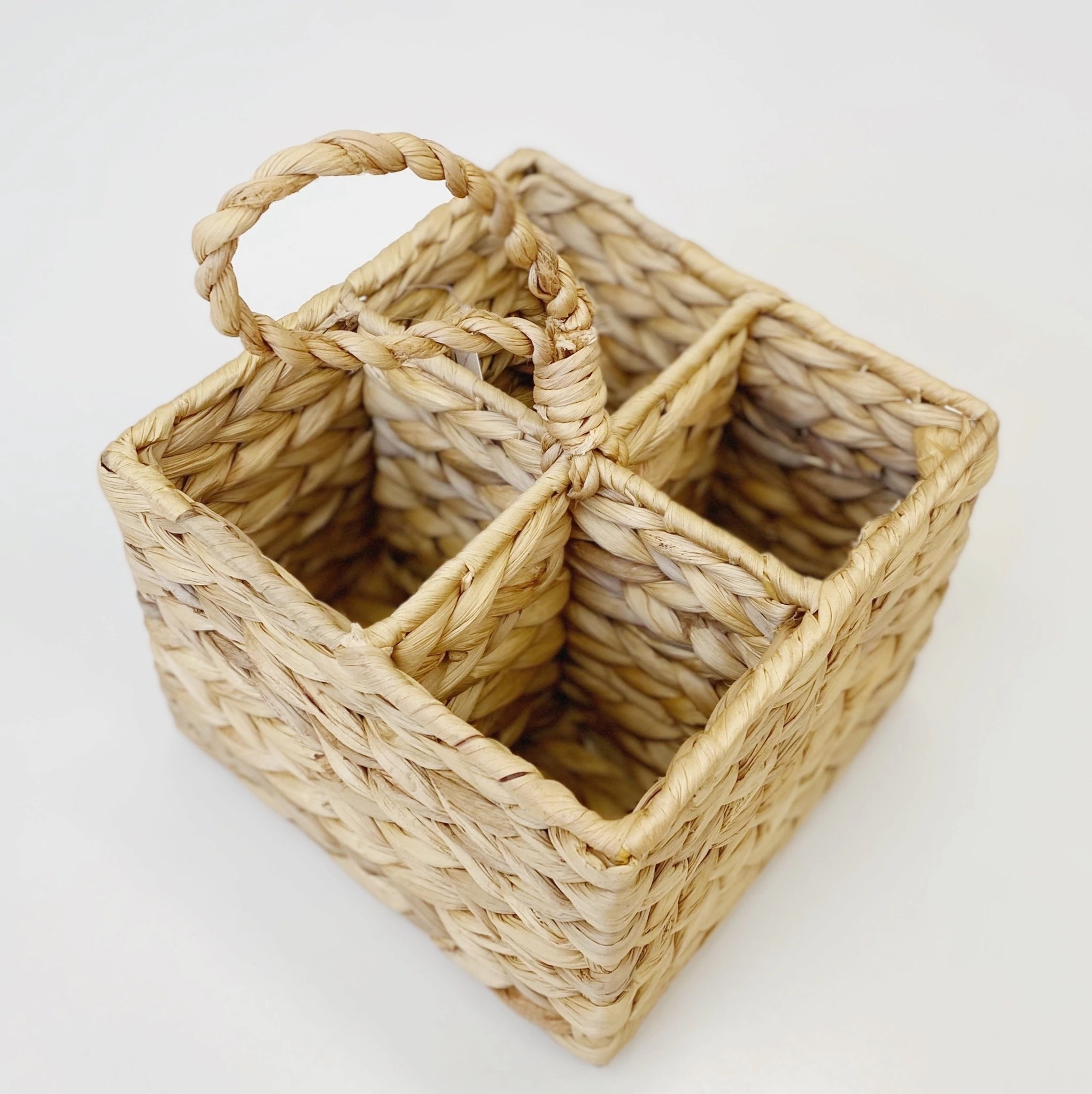 Crafted Seagrass Kitchen Caddy utensils organized 4 compartments Water hyacinth CANE NATURAL WOVEN CUTLERY BASKET with handles