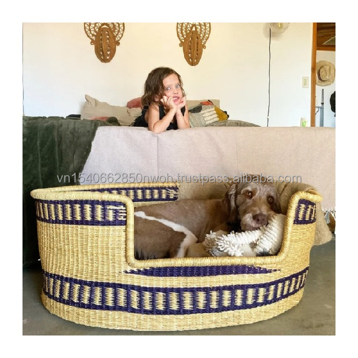 Wholesale Seagrass Dog Bed Puppy Dog Basket Pets Bed House King Craft Viet Manufacturer Handwoven Dog Basket