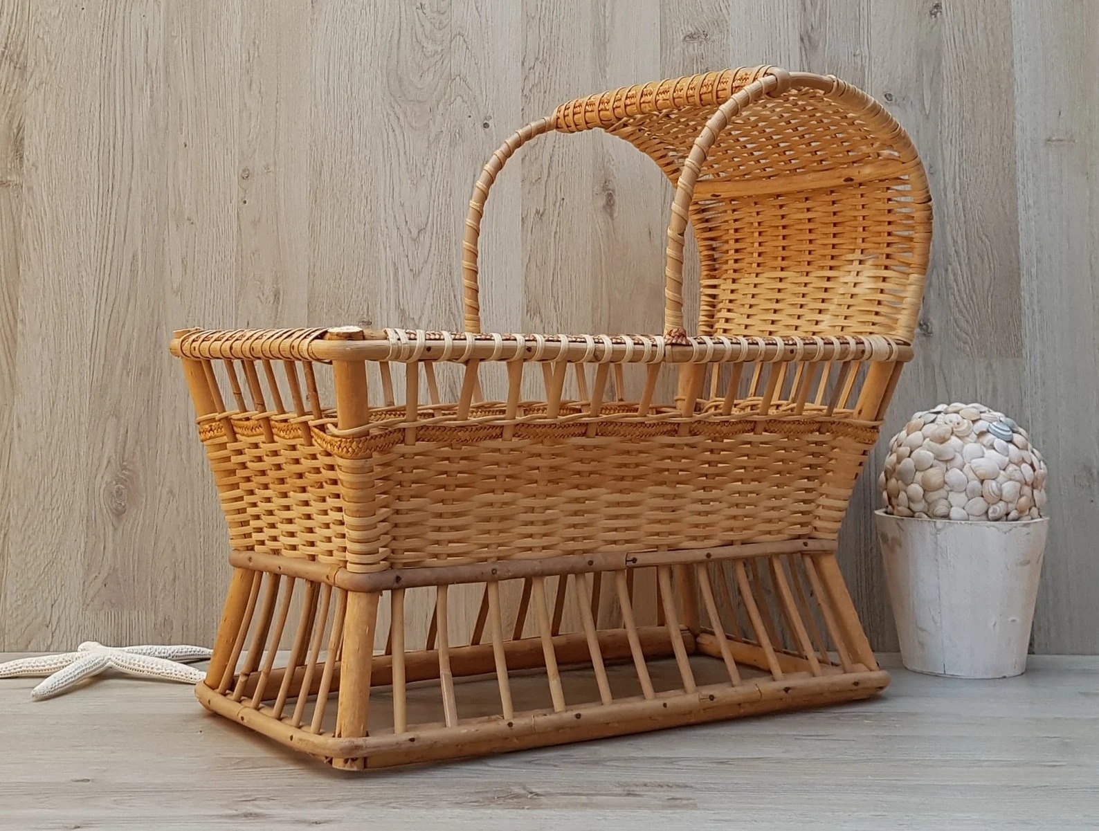 Rattan Doll Bed Pram Wicker Wood Furniture Natural Baby Stroll Handmade with Natural Material For Children From Vietnam