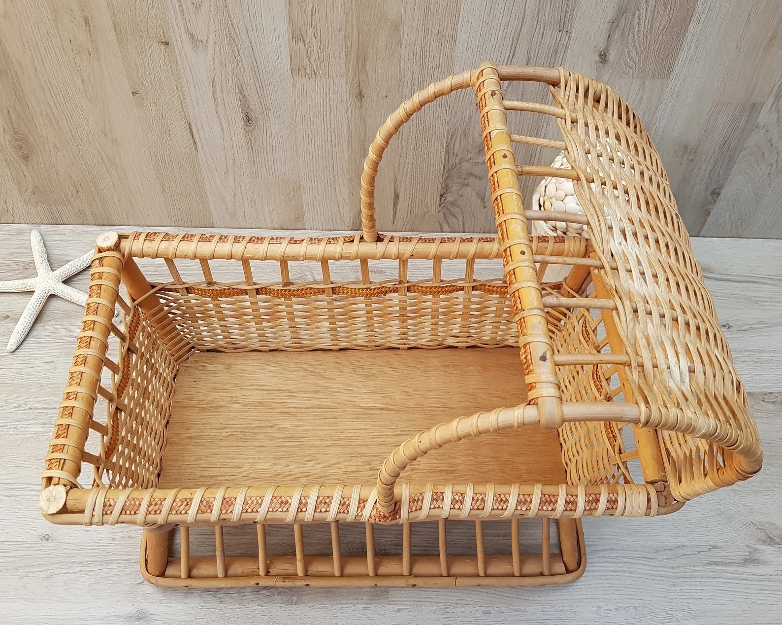 Rattan Doll Bed Pram Wicker Wood Furniture Natural Baby Stroll Handmade with Natural Material For Children From Vietnam