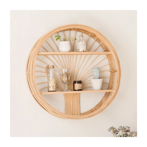 100% Handwoven Round Rattan Wall Shelf Small Shelf Nursery Decorative Shelves for Wall Handcrafted by Vietnam FBA Amazon