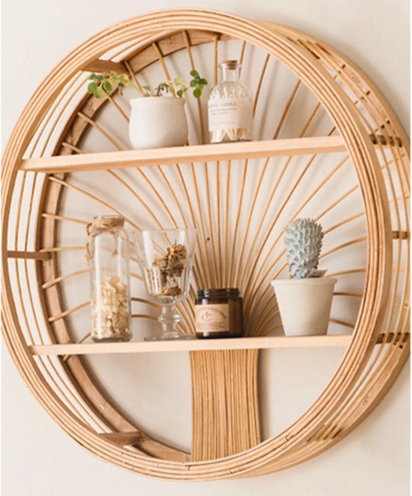 100% Handwoven Round Rattan Wall Shelf Small Shelf Nursery Decorative Shelves for Wall Handcrafted by Vietnam FBA Amazon