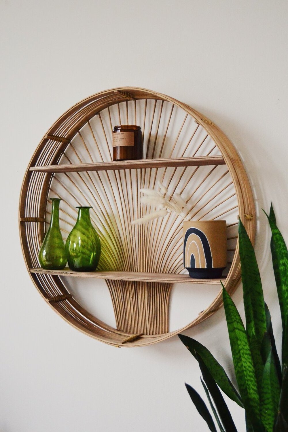 100% Handwoven Round Rattan Wall Shelf Small Shelf Nursery Decorative Shelves for Wall Handcrafted by Vietnam FBA Amazon