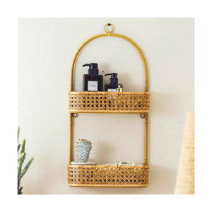 Trendy 2 Tier Rattan Shelf On The Wall Storage Shelf For Kitchen Plant Holder Wall Shelf Handcrafted by Vietnam FBA Amazon