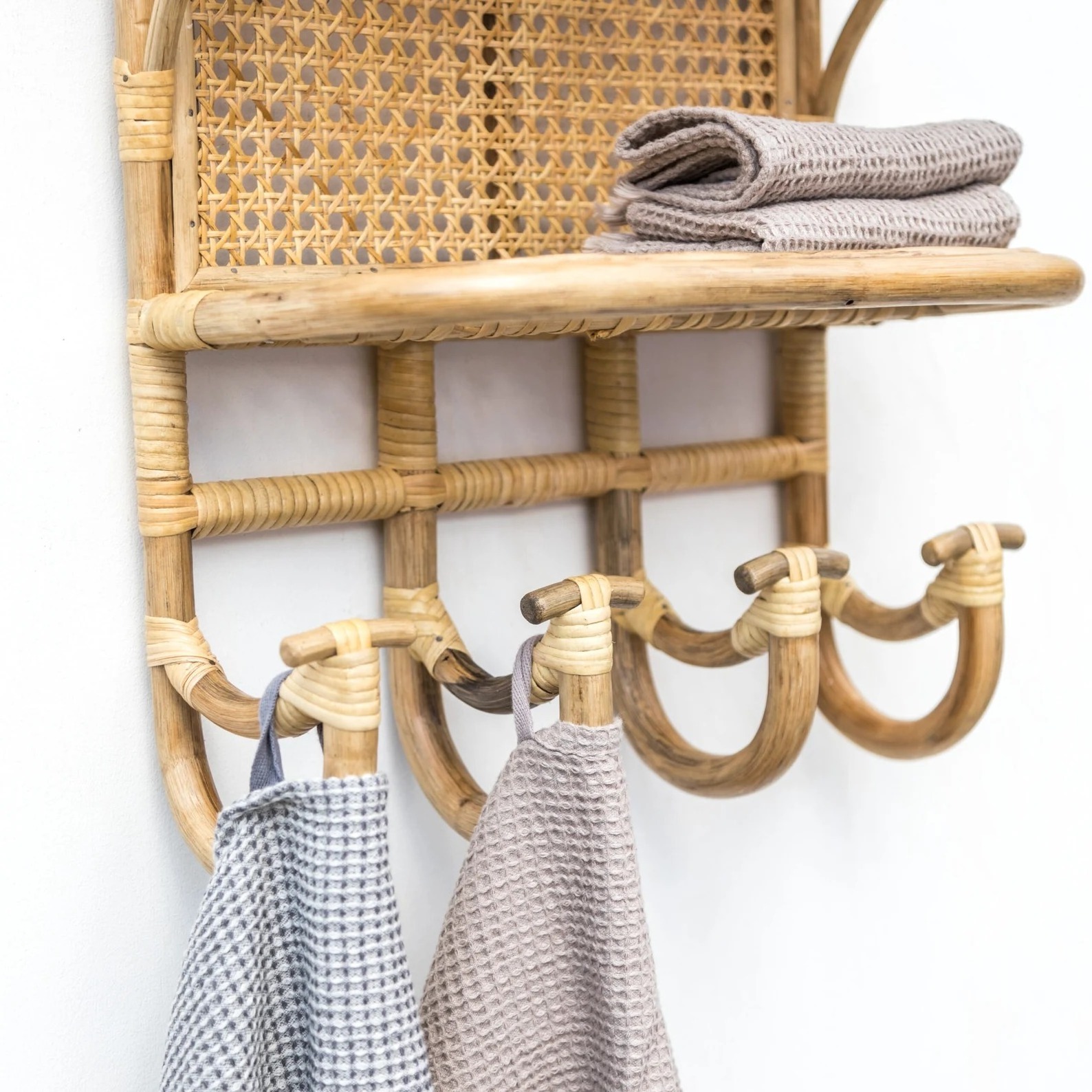 Rattan Wall Shelves with Hooks Rattan Shelf & Coat Rack for Bathroom Kitchen Living Room Handcrafted by Vietnam FBA Amazon