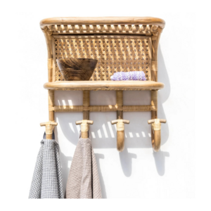 Rattan Wall Shelves with Hooks Rattan Shelf & Coat Rack for Bathroom Kitchen Living Room Handcrafted by Vietnam FBA Amazon