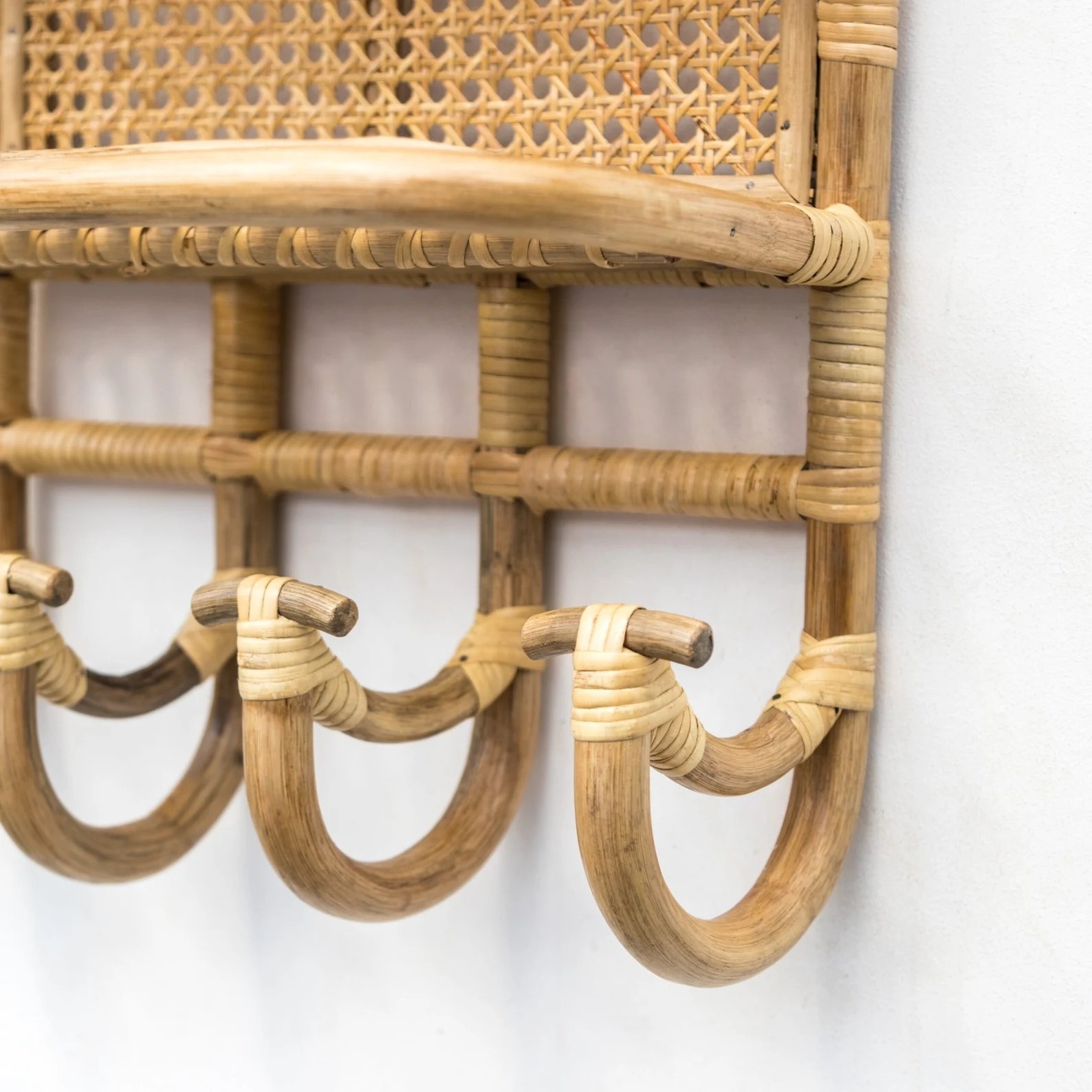 Rattan Wall Shelves with Hooks Rattan Shelf & Coat Rack for Bathroom Kitchen Living Room Handcrafted by Vietnam FBA Amazon