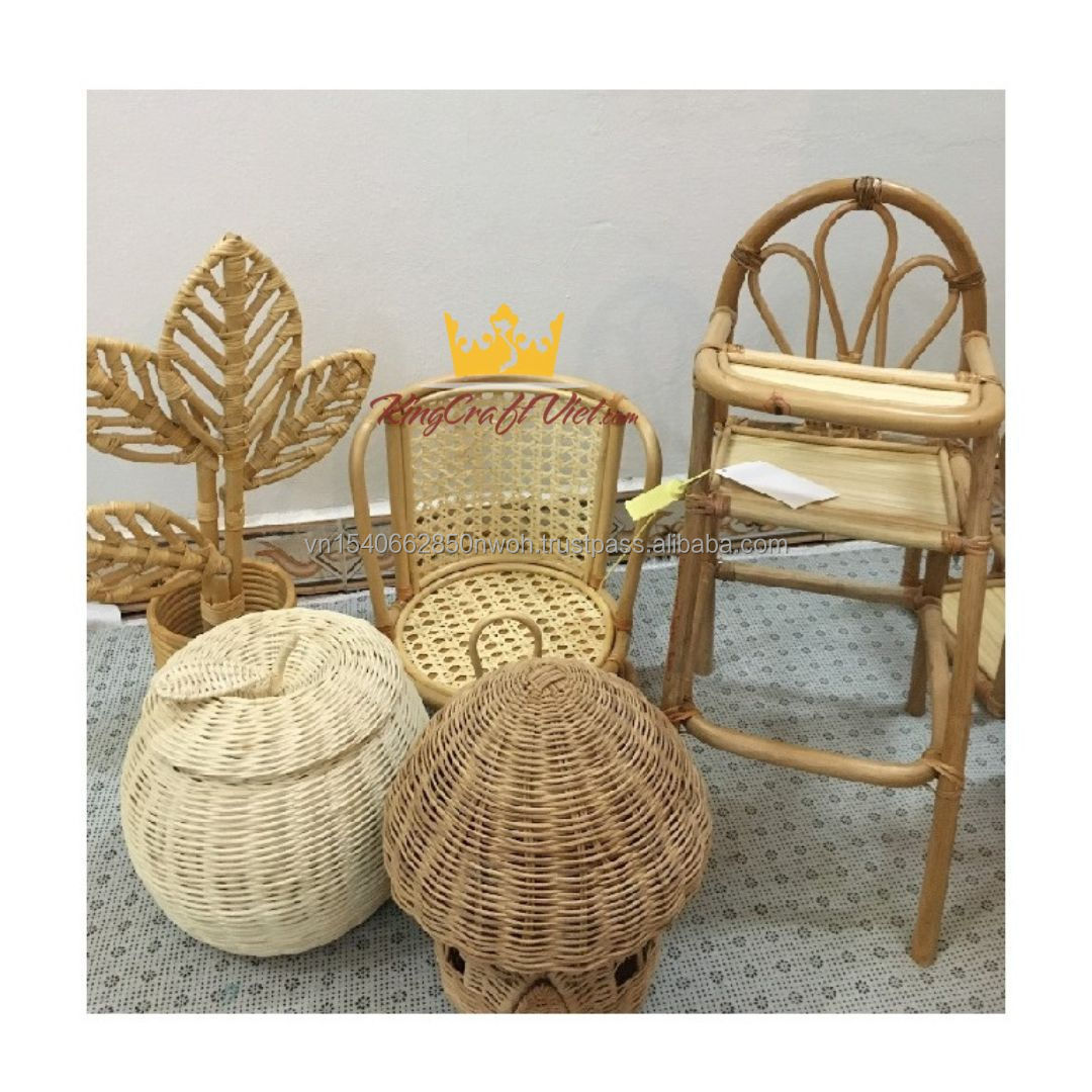 King Craft Viet Rattan Wicker  Doll Furniture Miniatures Baby Toys Stroller Chair Cribs Bed Home Decoration Vietnam