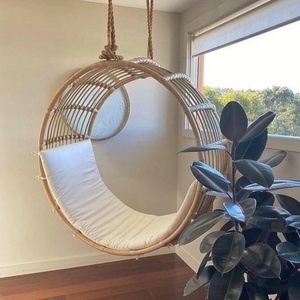 Round Handwoven Vietnamese Hanging rattan swing chair Wicker Caned Rattan Hanging Egg Chair home Living Room Garden Patio Swing