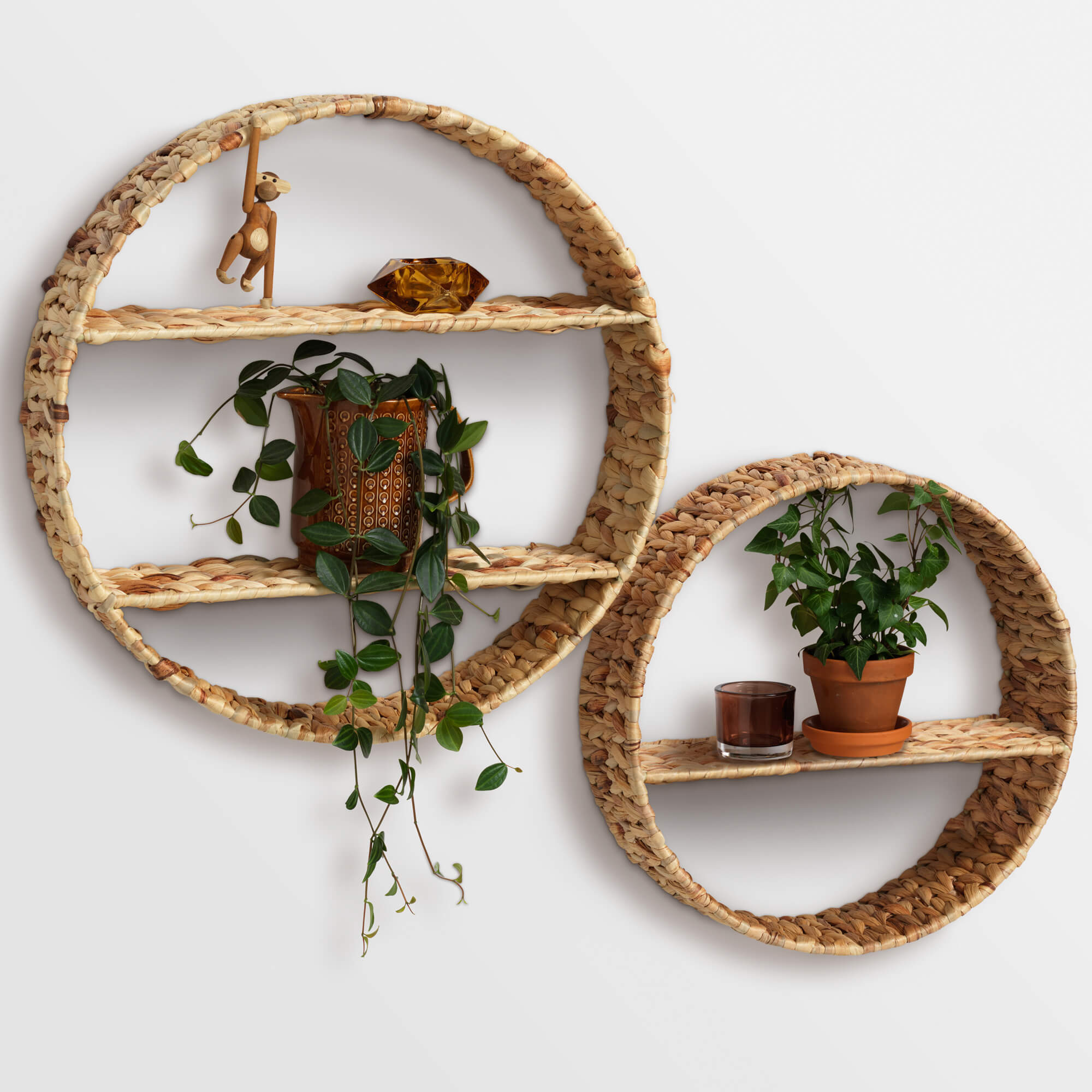 Braided Circle Wall Shelves Basket Wicker Water Hyacinth Storage Basket Hanger from King Craft Viet Wall Shelf