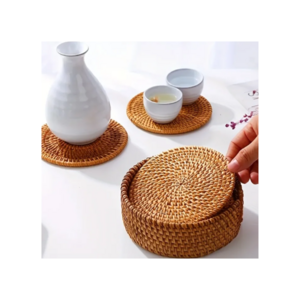 Set of Rattan Placemats Handmade Glass Cup Base Round Dining Placemat Table Mats Charger Plates Table Decoration made in Vietnam