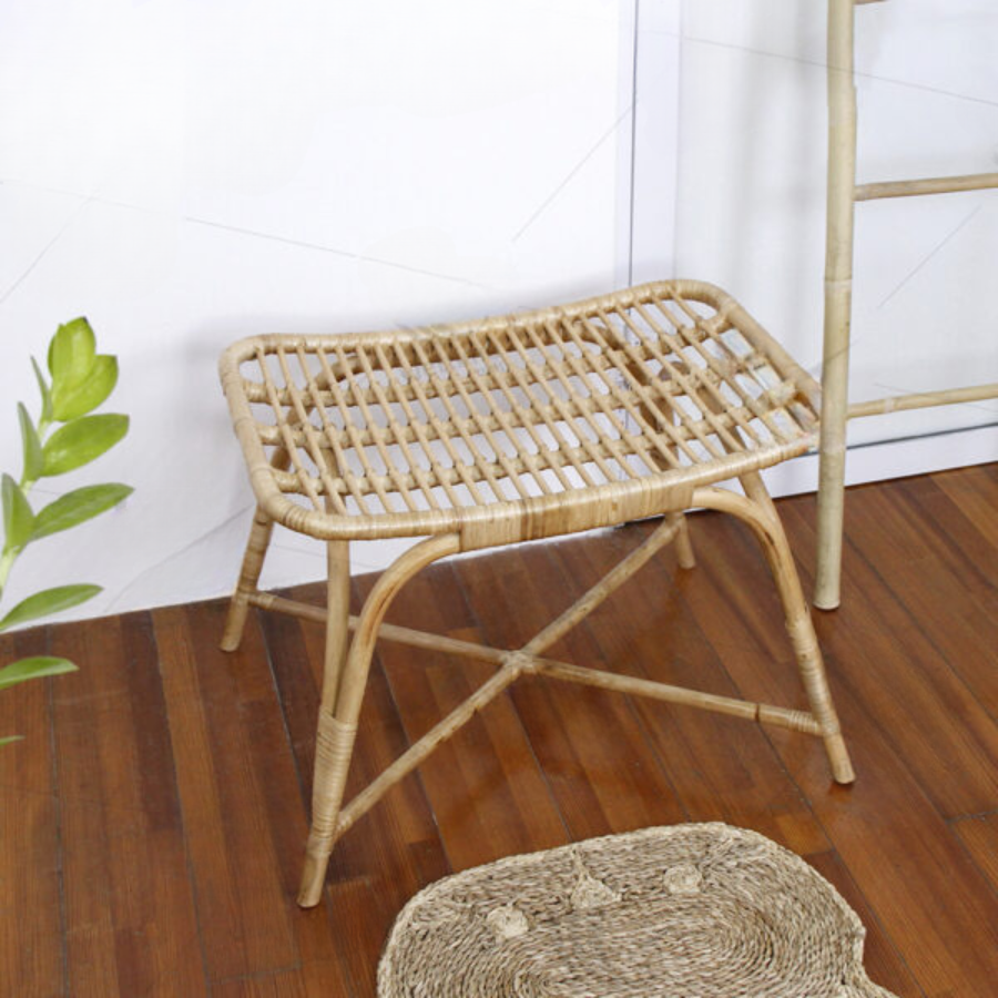 Craftsman Natural Cane Rattan Footstool Chair Living Room Handmade Lounge Chair Rattan Seat Home Natural Wicker Bedroom Chair