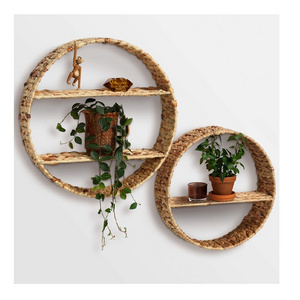 Braided Circle Wall Shelves Basket Wicker Water Hyacinth Storage Basket Hanger from King Craft Viet Wall Shelf