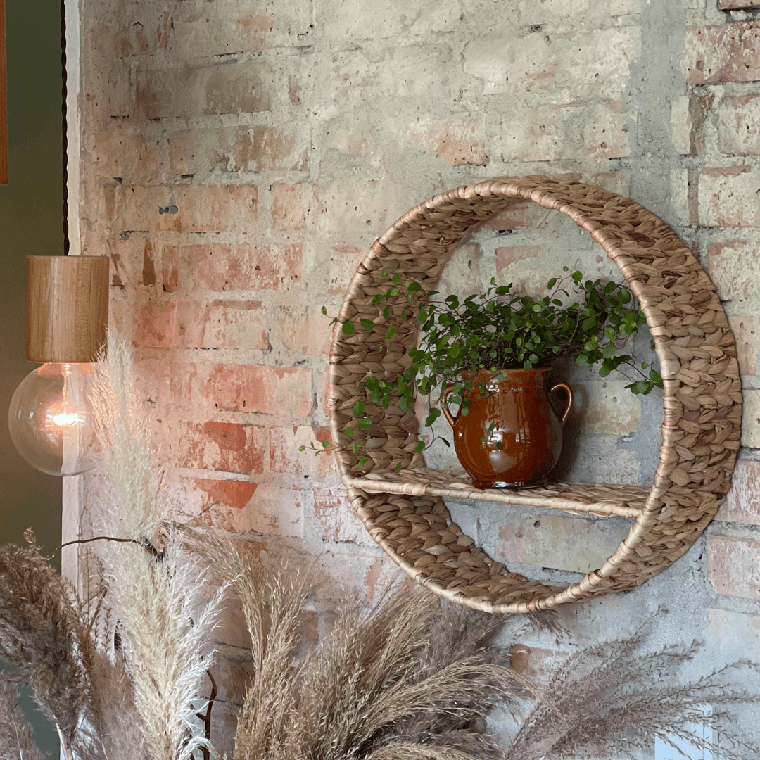 Braided Circle Wall Shelves Basket Wicker Water Hyacinth Storage Basket Hanger from King Craft Viet Wall Shelf