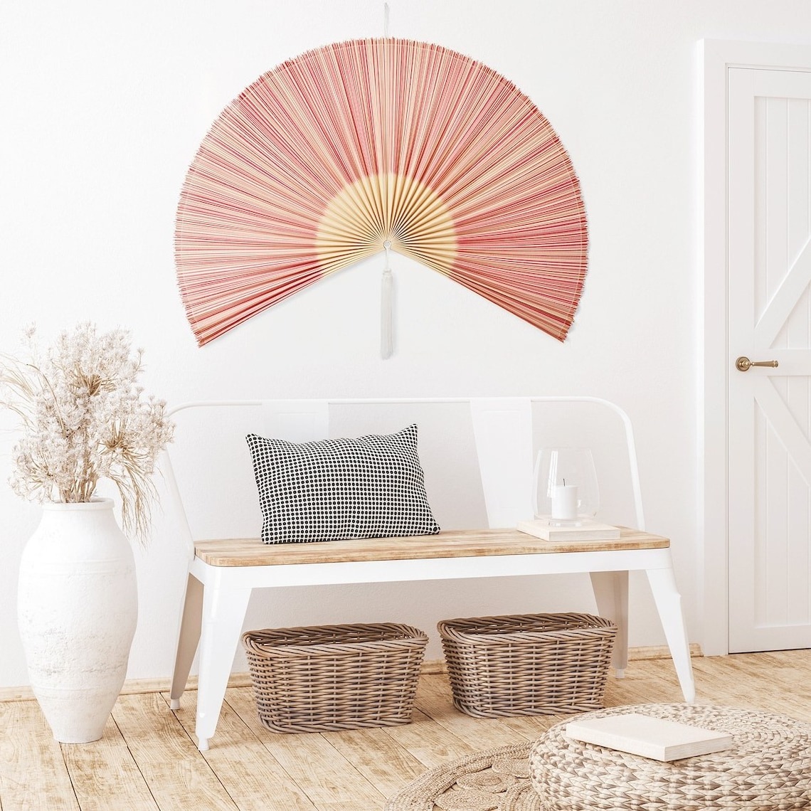 Natural Large Bamboo Folding Fan Bamboo Fan Decor Headboard with Tassel Boho Hanging Fan for Wall Decoration Made in Vietnam