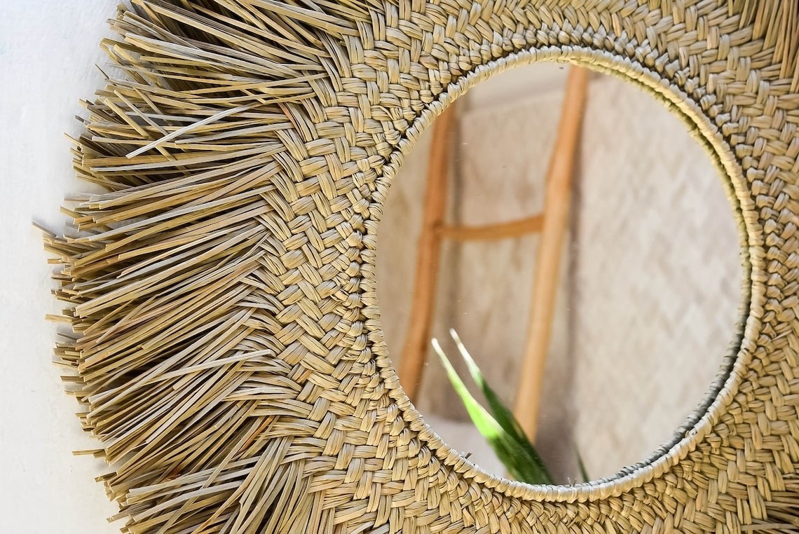 Boho style Handicraft natural Seagrass Mirror Decor Mirror Wall Hangings Home decor wall mirrors home decor luxury FBA Amazon