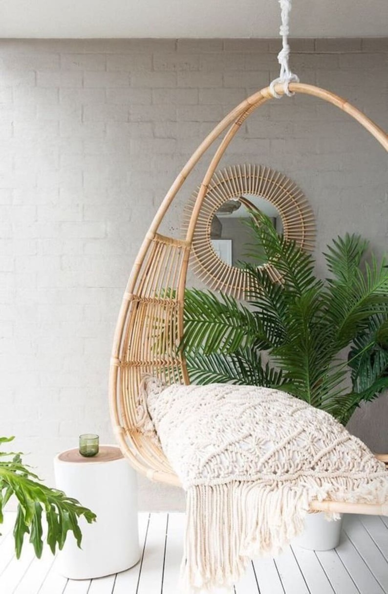 Vietnam Handmade Wicker Natural Rattan Hanging chair Cane Swing Home interior furniture Living Room chair Garden Patio swing