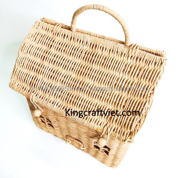 King Craft Viet House-Shaped Rattan Wicker Basket Kids Bag or Room Decor Mushroom Fairy Home Kid's Storage