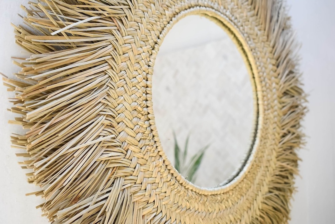 Boho style Handicraft natural Seagrass Mirror Decor Mirror Wall Hangings Home decor wall mirrors home decor luxury FBA Amazon