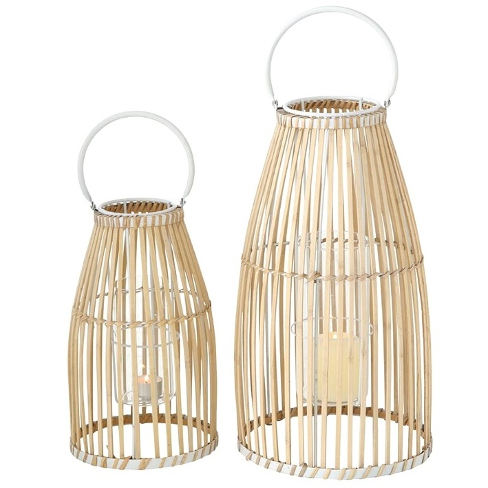 Vietnam Wholesale Handwoven Set 2 Bamboo Lantern Candle Holder With Glass Holder Decorative Candle Jars Lanterns Indoor Outdoor