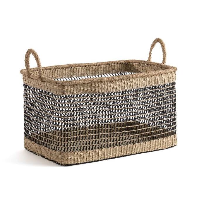 Rectangle Braided seagrass baskets with handles Natural straw holder basket rattan woven storage laundry basket Christmas gift