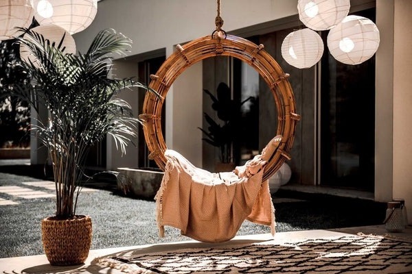 Round Handwoven Vietnamese Hanging rattan swing chair Wicker Caned Rattan Hanging Egg Chair home Living Room Garden Patio Swing