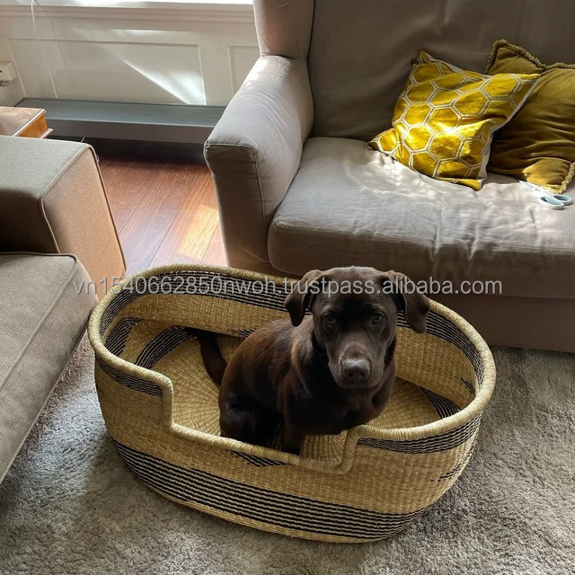 Wholesale Seagrass Dog Bed Puppy Dog Basket Pets Bed House King Craft Viet Manufacturer Handwoven Dog Basket