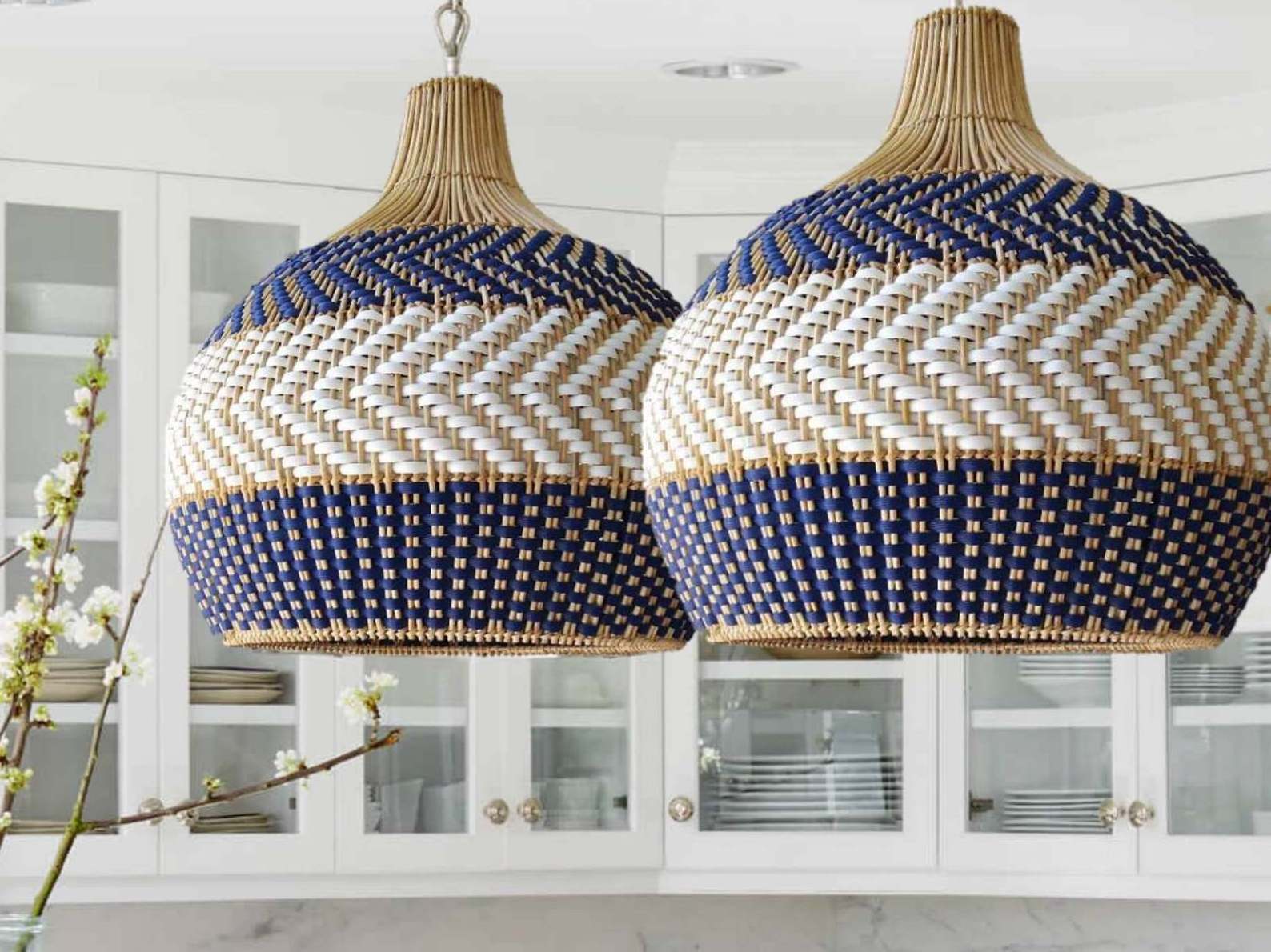 Natural White Blue Pendant Lamp Rattan Lampshade Lampshade Frames Wholesale Hanging Lamp for Decor Made by Vietnam FBA Amazon