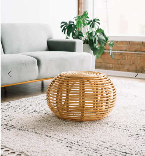 Handwoven Vintage Natural Rattan Small ottoman Rattan cane side table Bedroom Round Coffee Table or stool for Living Room Patio