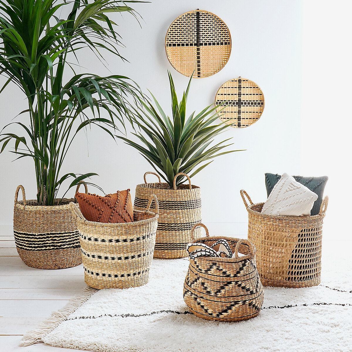 Rectangle Braided seagrass baskets with handles Natural straw holder basket rattan woven storage laundry basket Christmas gift