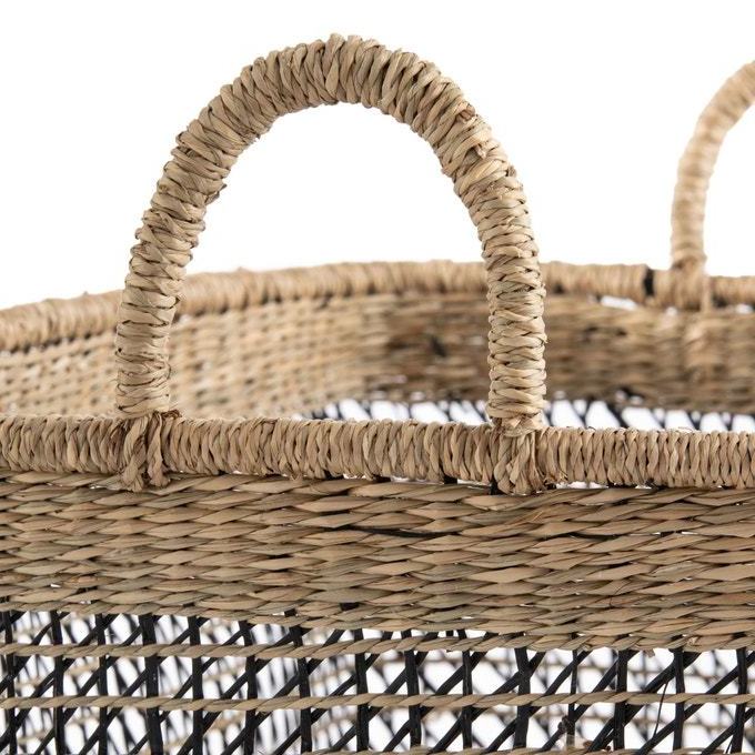 Rectangle Braided seagrass baskets with handles Natural straw holder basket rattan woven storage laundry basket Christmas gift