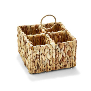 Crafted Seagrass Kitchen Caddy utensils organized 4 compartments Water hyacinth CANE NATURAL WOVEN CUTLERY BASKET with handles