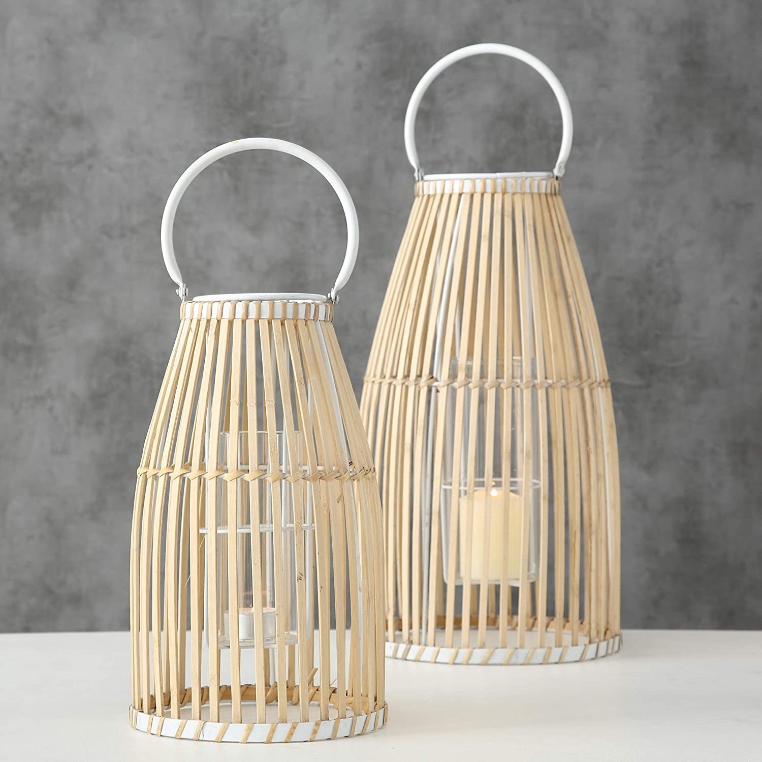 Vietnam Wholesale Handwoven Set 2 Bamboo Lantern Candle Holder With Glass Holder Decorative Candle Jars Lanterns Indoor Outdoor