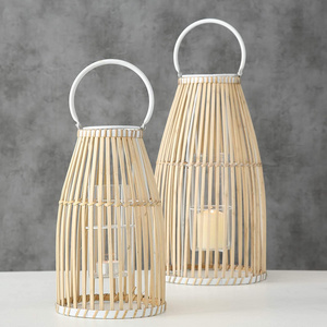 Vietnam Wholesale Handwoven Set 2 Bamboo Lantern Candle Holder With Glass Holder Decorative Candle Jars Lanterns Indoor Outdoor