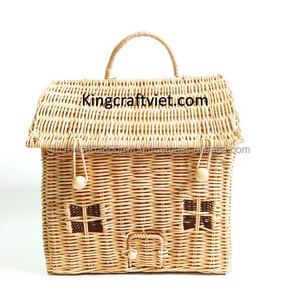 King Craft Viet House-Shaped Rattan Wicker Basket Kids Bag or Room Decor Mushroom Fairy Home Kid's Storage