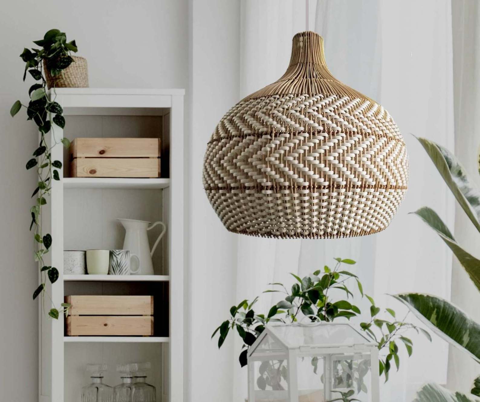 Natural White Pendant Lamp Rattan Lampshade Lampshade Frames Wholesale Hanging Lamp for Decor Made by Vietnam FBA Amazon