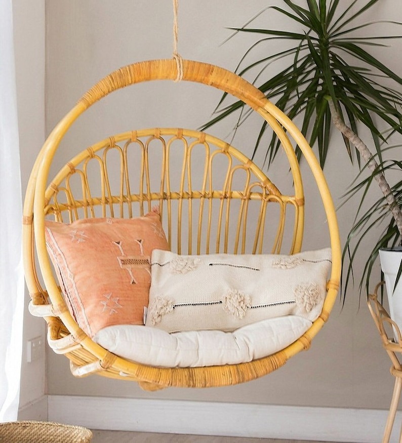 Vietnam Handmade Wicker Natural Rattan Hanging chair Cane Swing Home interior furniture Living Room chair Garden Patio swing