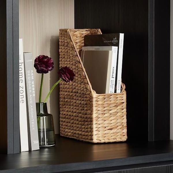 Handicraft Natural Woven Rattan Magazine Holder Wholesale water hyacinth Storage Basket seagrass undershelf cabinet