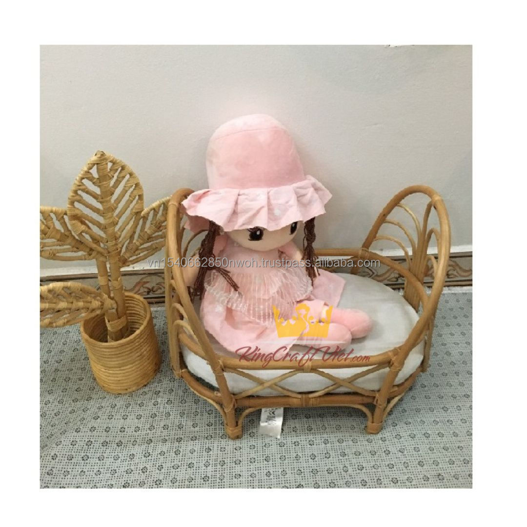 King Craft Viet Rattan Wicker  Doll Furniture Miniatures Baby Toys Stroller Chair Cribs Bed Home Decoration Vietnam