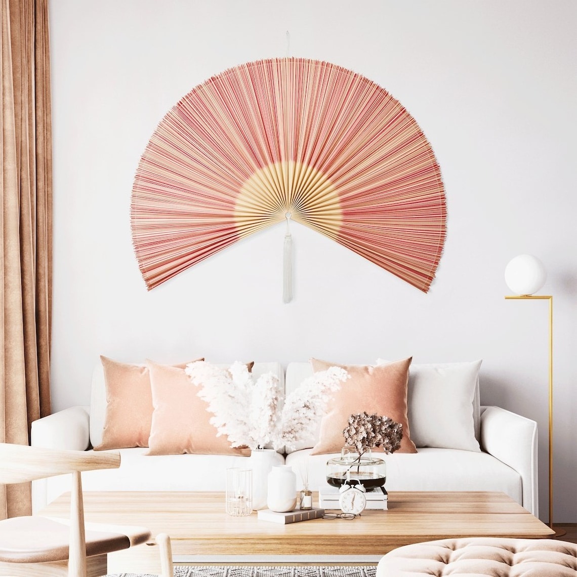 Natural Large Bamboo Folding Fan Bamboo Fan Decor Headboard with Tassel Boho Hanging Fan for Wall Decoration Made in Vietnam