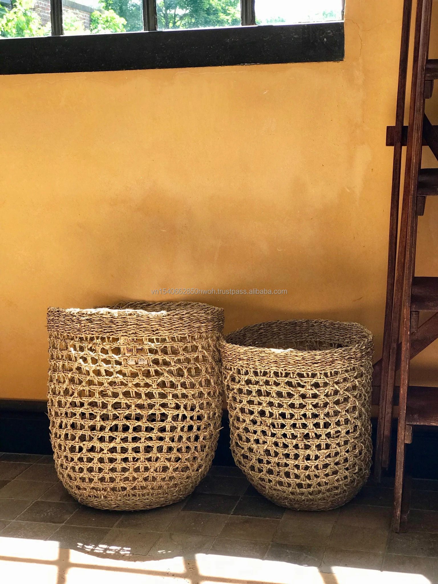 Rectangle Braided seagrass baskets with handles Natural straw holder basket rattan woven storage laundry basket Christmas gift