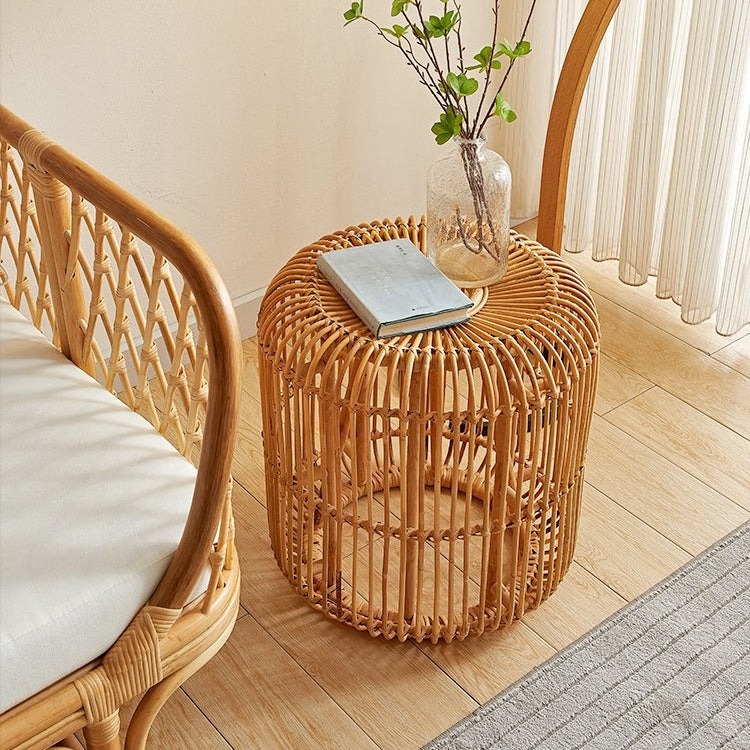 Natural Caned Rattan Coffee Table Living Room Handmade Wicker ottoman Bedroom Side Table Vintage Home Patio Rattan stool chair