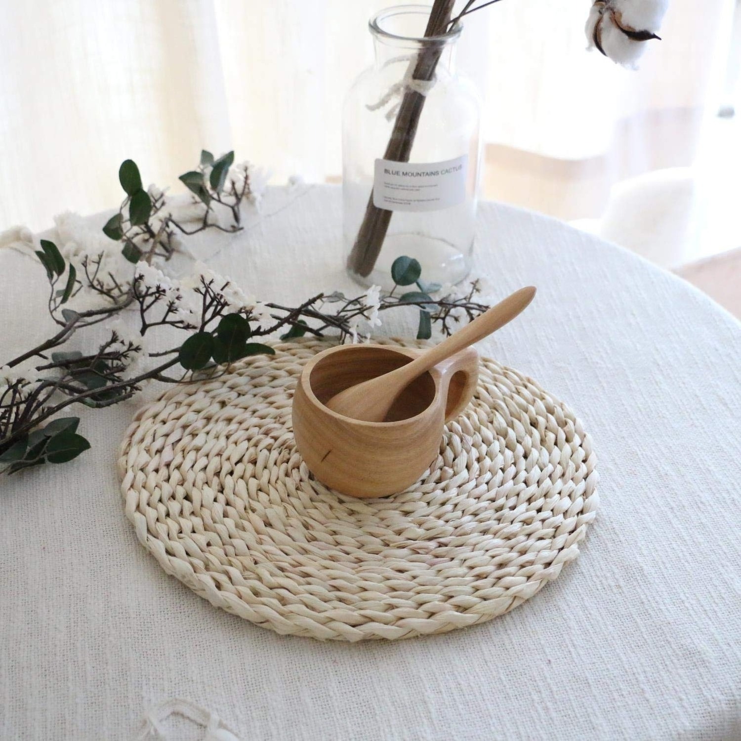 Natural Handmade Water Hyacinth Rattan Set Placemats Coaster For Table Handicraft Wholesale charger plates wicker rattan charger